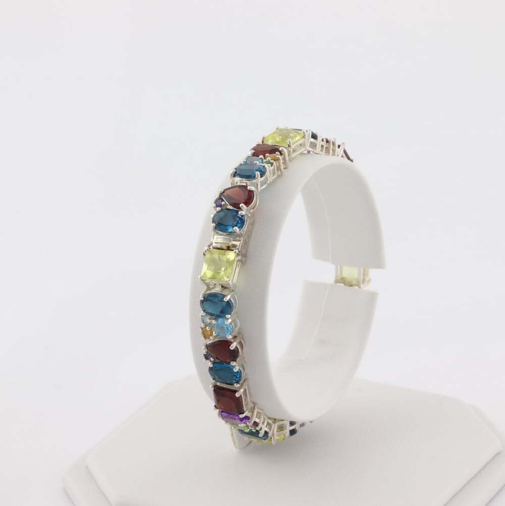 Sterling Silver Natural Multi Gemstone Tennis Bracelet 7 1/8" inch - Picture 4 of 7